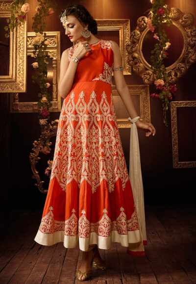 Bespoke Saffron Chikankari Anarkali