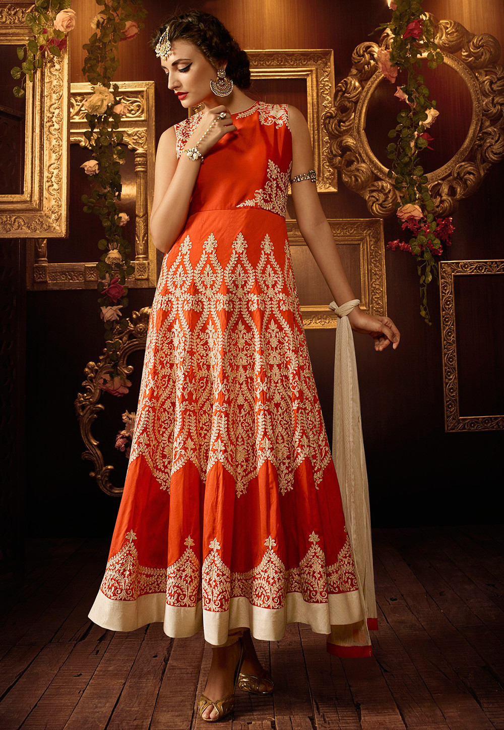 Majestic Saffron Brocade Anarkali