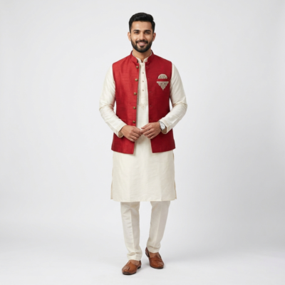 Crimson Red Festive Nehru Jacket Set
