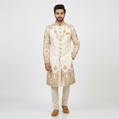 Royal Ivory Silk Wedding Sherwani